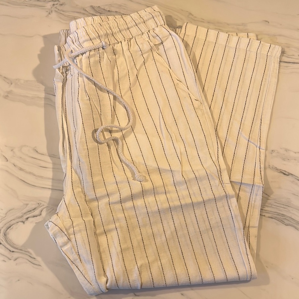Striped Cream Linen Pants